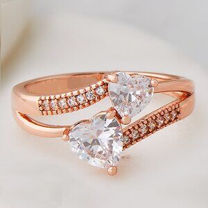 Double heart ring, 18k Rosegold finish From the Charmed Aroma